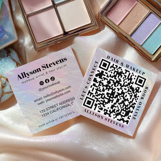 Opalescent Pearl QR Code Hair Makeup Artist スクエア名刺