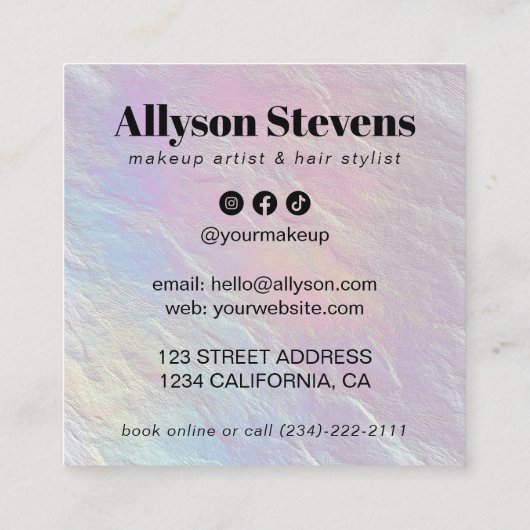Opalescent Pearl QR Code Hair Makeup Artist スクエア名刺 (裏面)