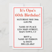 Opa's 60thマイルストーンバースデーパーティーお祝い 招待状 (裏面)