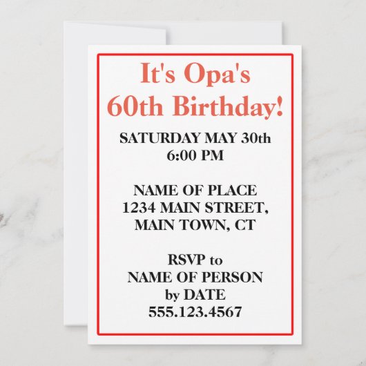 Opa's 60thマイルストーンバースデーパーティーお祝い 招待状 (裏面)