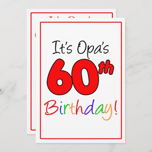 Opa's 60thマイルストーンバースデーパーティーお祝い 招待状 (正面/裏面)