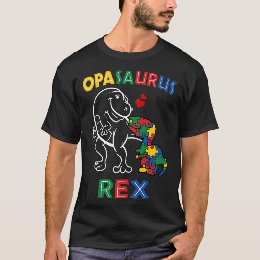 Opasaurus Autism Awareness Opa Grandpa Dinosaur Gr Tシャツ (正面)