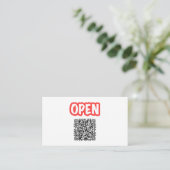 Open | カスタマイズ可能なQRコード&ロゴテンプレート ブラック 名刺 (スタンド正面)