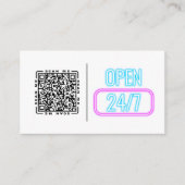 Open 24/7 ネオン | カスタマイズ可能なQRコードとロゴ 名刺 (正面)