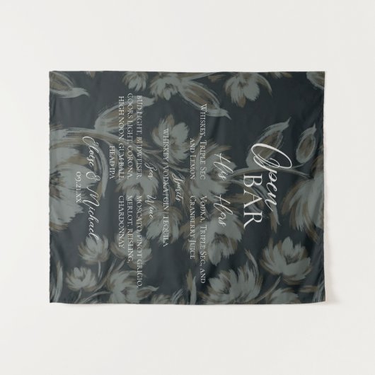 Open Bar and Signature Drink Brown Floral Wedding  タペストリー (正面(横))