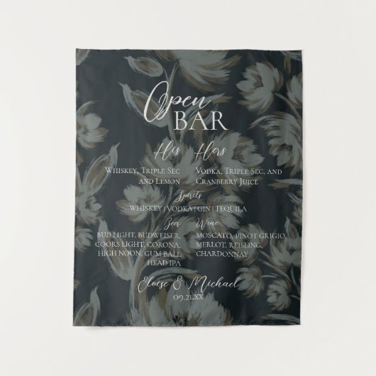 Open Bar and Signature Drink Brown Floral Wedding  タペストリー (正面)
