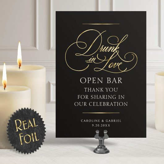 Open Bar Drunk In Love Wedding Foil Table Sign 箔招待状
