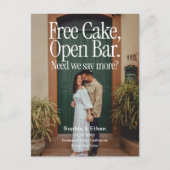 Open Bar Free Cake Photo Retro Save The Date 案内ポストカード (正面)