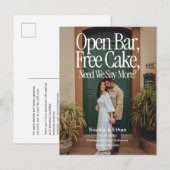 Open Bar Free Cake Photo Retro Save The Date 案内ポストカード (正面/裏面)