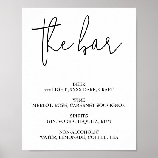 Open bar Menu wedding sign Poster ポスター (正面)