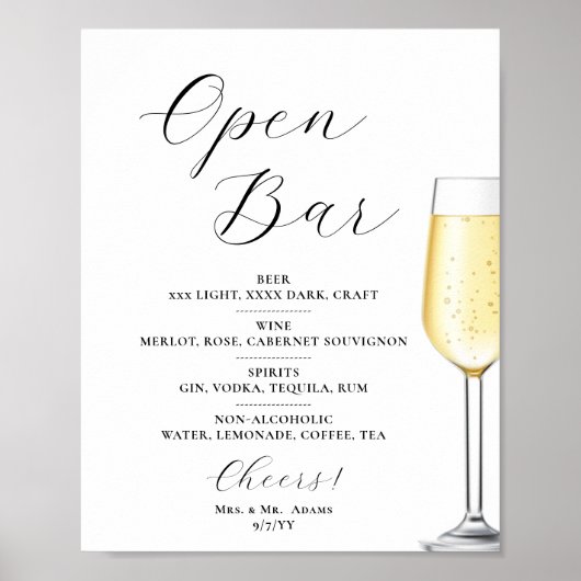 Open bar Menu wedding sign Poster ポスター (正面)