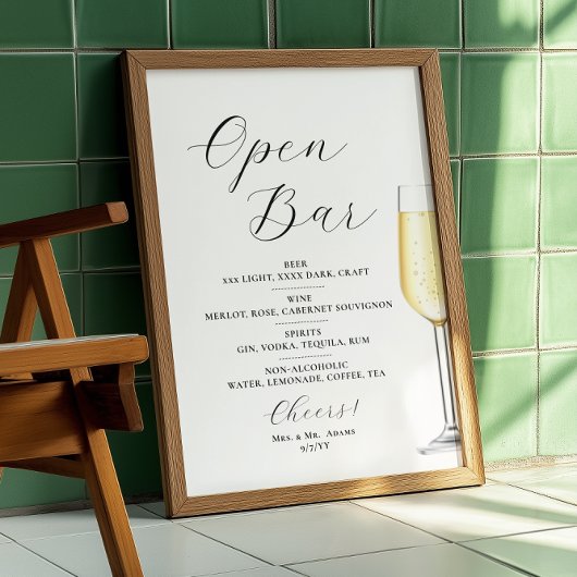 Open bar Menu wedding sign Poster ポスター