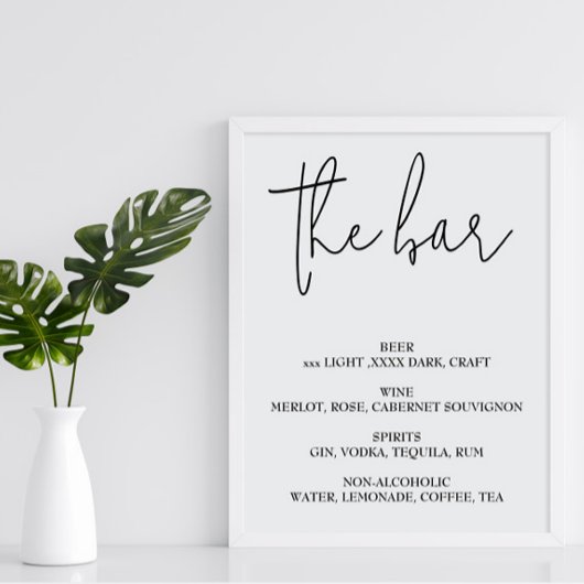 Open bar Menu wedding sign Poster ポスター