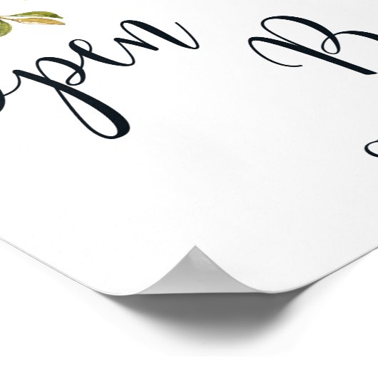 Open Bar Pink Floral wedding sign poster ポスター (角)