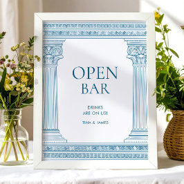 Open bar table party sign in blue ポスター