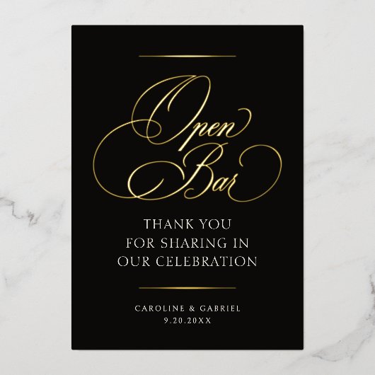 Open Bar Wedding Foil Table Sign 箔招待状 (正面)