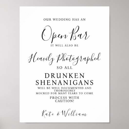 Open Bar wedding sign ポスター (正面)