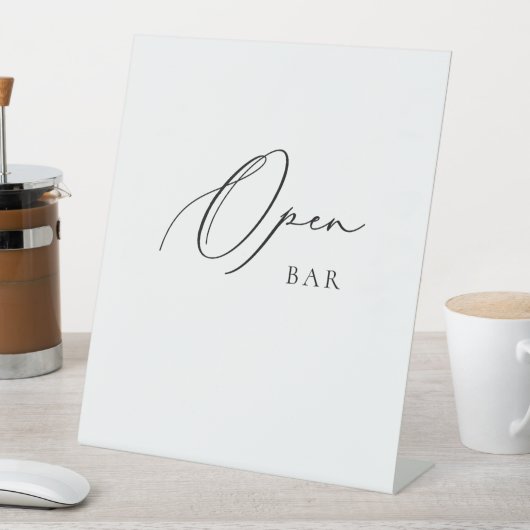 Open Bar Wedding Sign Minimalist Elegant Script  台座サイン (インサイチュ)