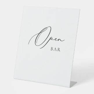 Open Bar Wedding Sign Minimalist Elegant Script  台座サイン