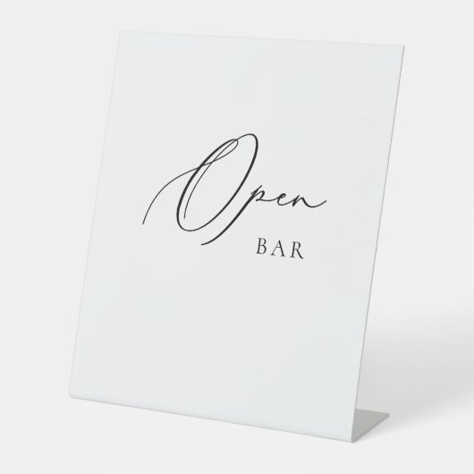 Open Bar Wedding Sign Minimalist Elegant Script 台座サイン (正面)