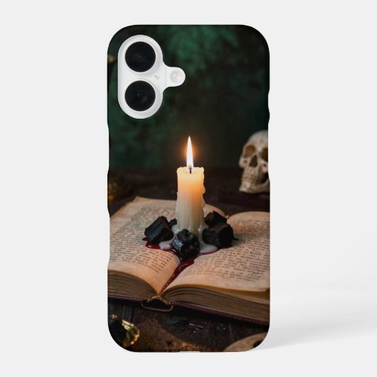 Open Book and Candle Gothic Phone Case iPhone 16ケース (裏面)