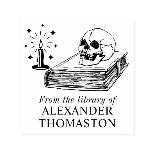 Open Book Candle Libraryのゴシックスカル書名 セルフインキングスタンプ (デザイン)