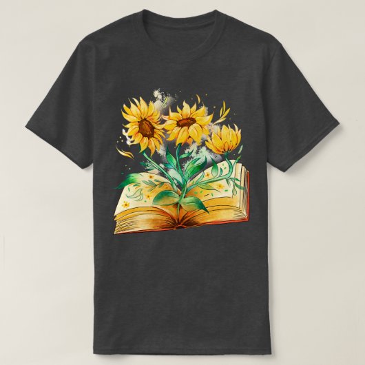 Open Book Sunflowers Bookworm Reader読's 書 Tシャツ (デザイン正面)