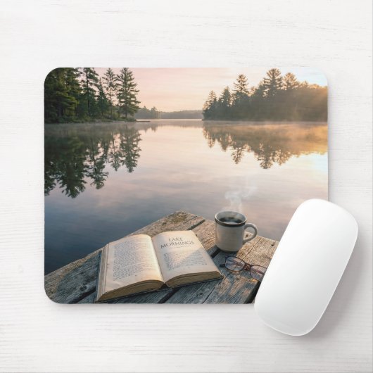 Open Book With Coffee On a Lake Dock マウスパッド (マウス)