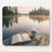 Open Book With Coffee On a Lake Dock マウスパッド (正面)