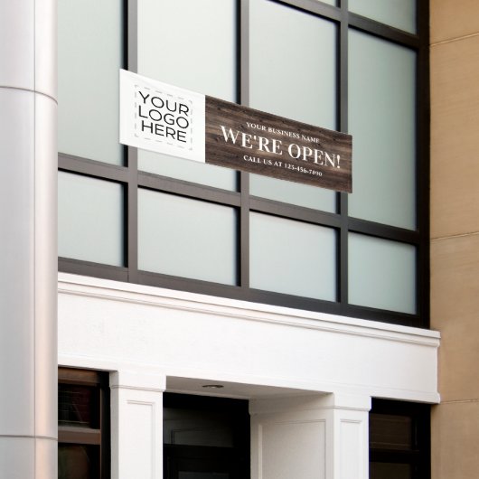 Open Business Logo 素朴 Wood 横断幕 (ビルの外側)