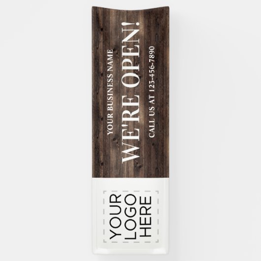 Open Business Logo 素朴 Wood 横断幕 (縦)