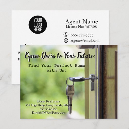 Open Doors Real Estate Referral Card ポストカード (正面/裏面)