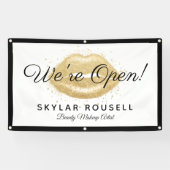 Open For Business金ゴールドグリッターLips美しいサロン 横断幕 (横)