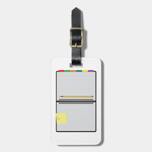 Open Graph Paper Notebook with Pencil ラゲッジタグ (正面縦)