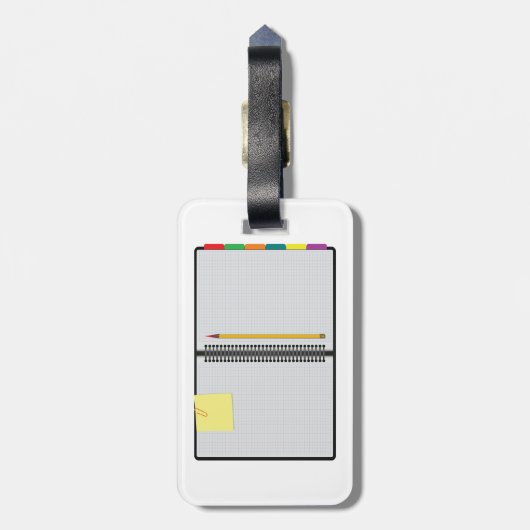 Open Graph Paper Notebook with Pencil ラゲッジタグ (裏面縦)