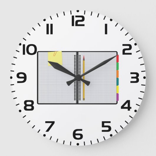 Open Graph Paper Notebook with Pencil ラージ壁時計 (正面)