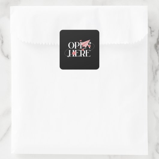Open Here" — Chic Pink Bird Envelope Seal スクエアシール (バッグ)