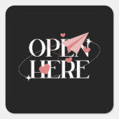 Open Here" — Chic Pink Bird Envelope Seal スクエアシール (正面)