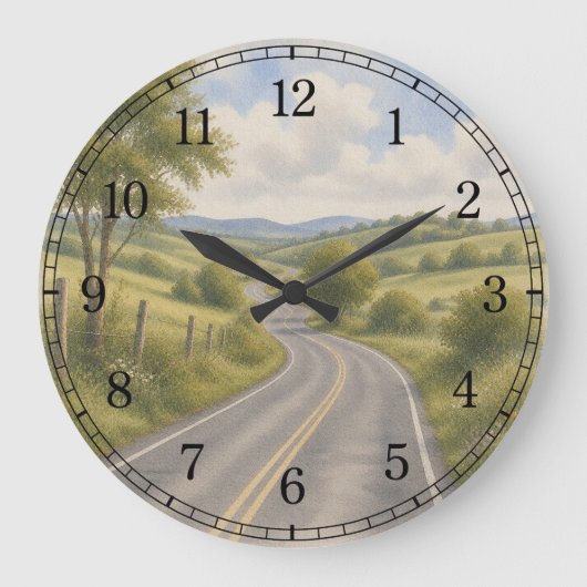 Open Highway Wall Clock — Scenic Road Design ラージ壁時計 (正面)