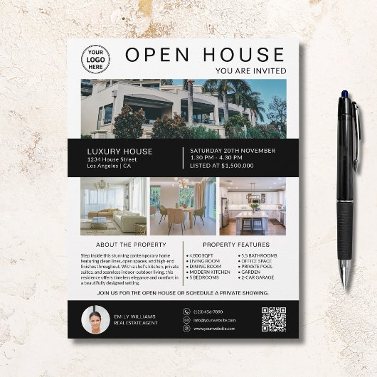 Open House 不動産仲介業者ロゴ写真QR チラシ