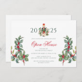 Open House Party Red Berries Christmas Holiday 招待状 (正面/裏面)