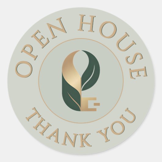 Open House Thank You Seal Logo Sticker Sage + Gold ラウンドシール (正面)