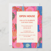 Open House Tropical Floral Pink Red Housewarming 招待状 (正面)