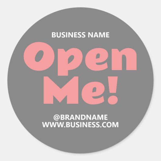 OPEN ME Business Company Name Website Pink Gray ラウンドシール (正面)