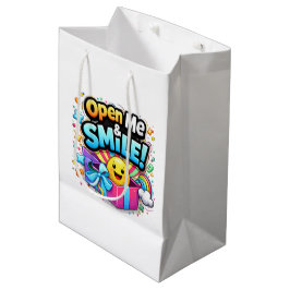 Open Me & Smile Gift Bag – Fun Party Illustration ミディアムペーパーバッグ
