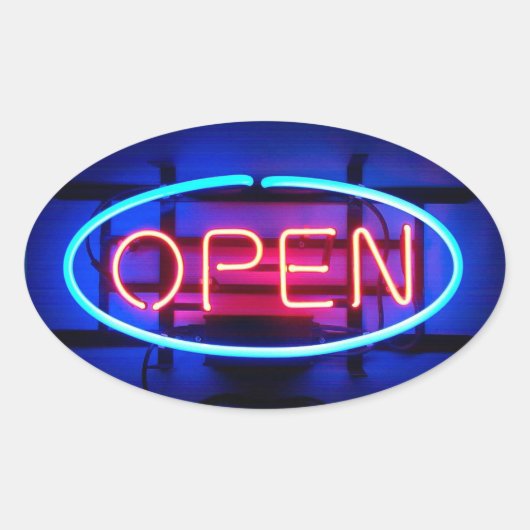 Open Neon Sign Sticker 楕円形シール (正面)