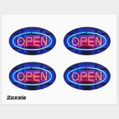 Open Neon Sign Sticker 楕円形シール (シート)