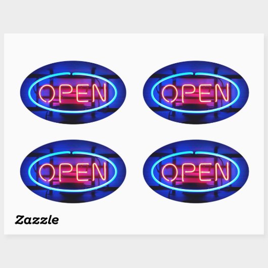 Open Neon Sign Sticker 楕円形シール (シート)