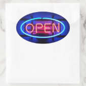 Open Neon Sign Sticker 楕円形シール (バッグ)
