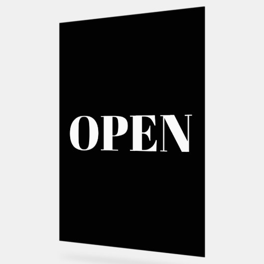 Open Sign Typography Minimalist Black White Large アクリルサイン (傾斜)